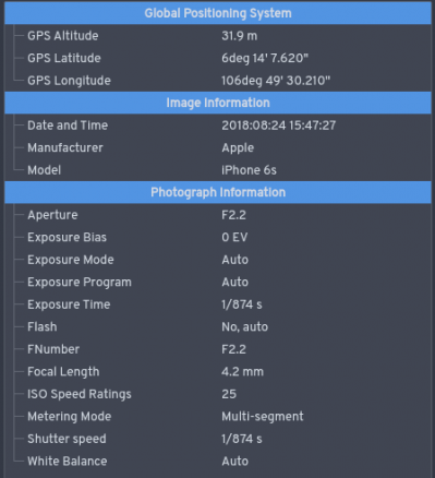 Exif information screenshot